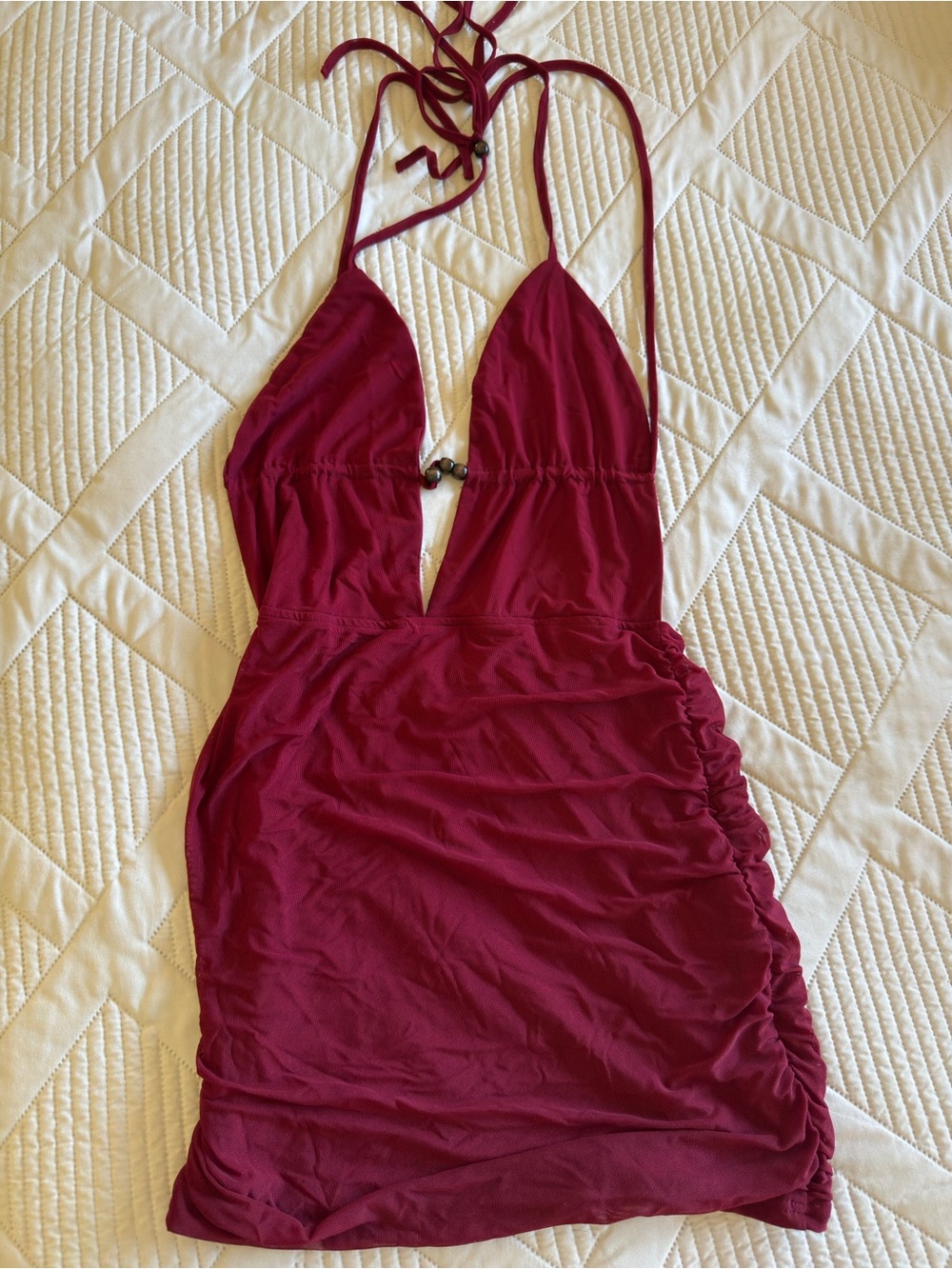 SHEIN Plunging Halter Mini Dress in Burgundy